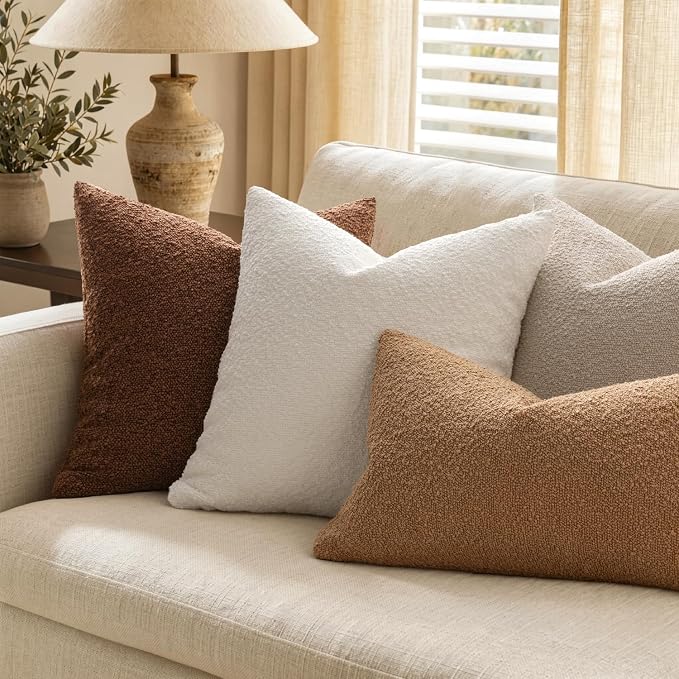 MIULEE 12x20 Decorative Lumbar Boucle Couch Pillow Covers White | Set of 2 Textured Neutral Throw Pillow Covers, Accent Solid Pillowcases, Sofa Living Room Home Decor