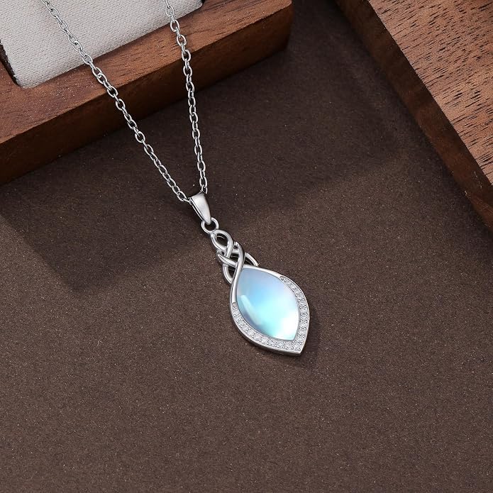 PELOVNY Celtic Knot Necklaces for Women 925 Sterling Silver Gemstone/Birthstone Teardrop Infinity Necklace Irish Celtic Pendant Jewelry Gifts for Mom Daughter Wife