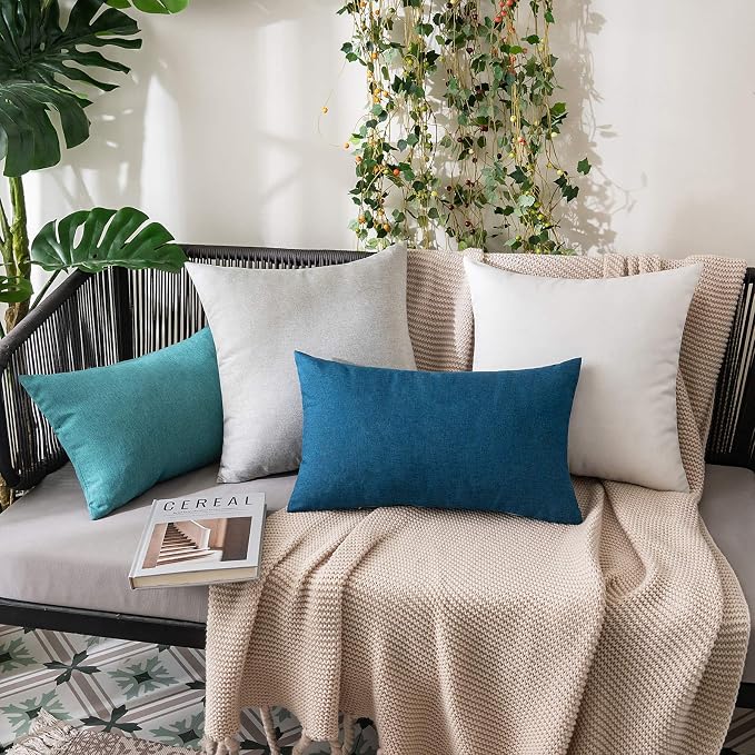 MIULEE Pack of 2 Decorative Outdoor Solid Waterproof Throw Pillow Covers Euro Sham Faux Linen Garden Farmhouse Cushion Cases for Patio Tent Balcony Couch Sofa 24x24 Inch White