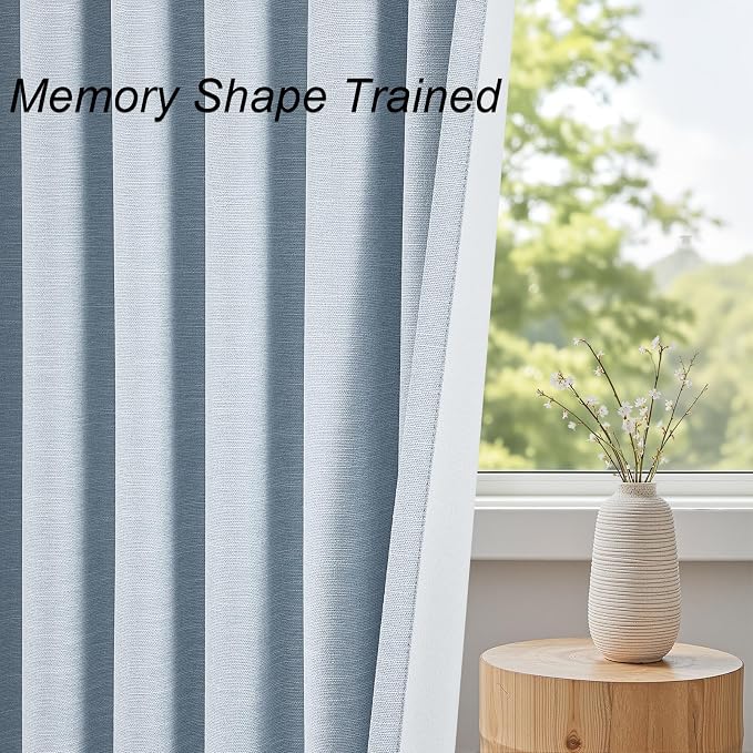 Topfinel Baby Blue 96 Inch Blackout Linen Curtains 2 Panel Set for Living Room Darkening Thick Linened Textured 100% Black Out Drapes 96 Inches Long Therm Insulated Light Blocking Bedroom Back Tab