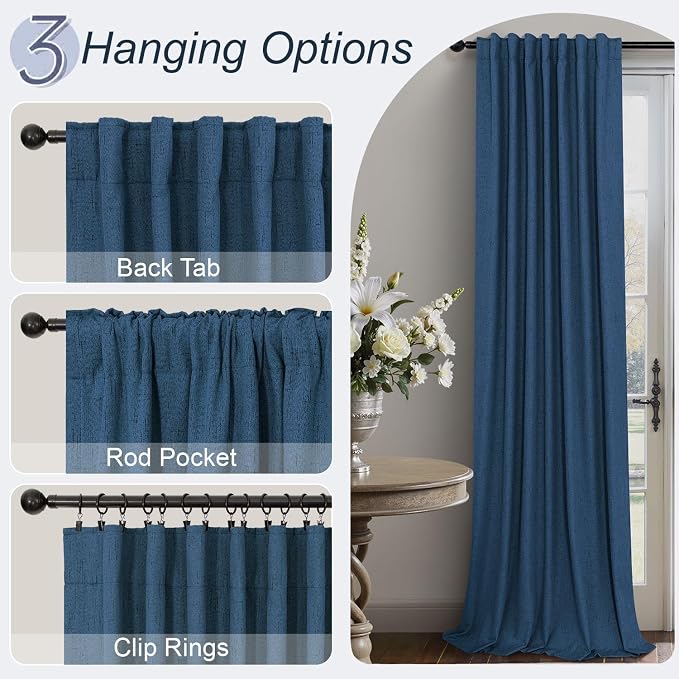 Navy Blue Curtains for Living Room 102 Inch Long 100 Percent Blackout Linen Look Viral Window Curtains for Bedroom Black Out Drapes for Nursery Bedroom Dorm 52x102 Length 2 Panels Midnight Royal Blue