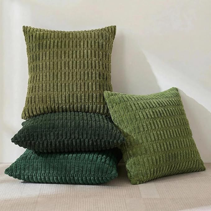 Fancy Homi 4 Packs Decorative Throw Pillow Covers for Living Room Couch Bed, Modern Farmhouse Boho Home Décor Accent Cushion Case, 20" x 20", Green Series