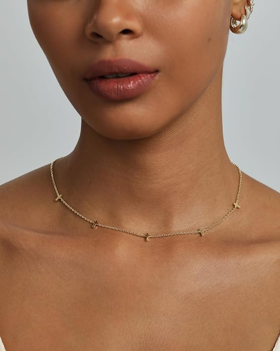 PAVOI 14K Gold Plated Dainty Chain Necklaces for Women - Station Small Motif Pendant Gold Jewelry Gifts - Valentines Day Trendy Heart, Bow, Cross Necklace for Women - Valentines Day Trendy Jewelry