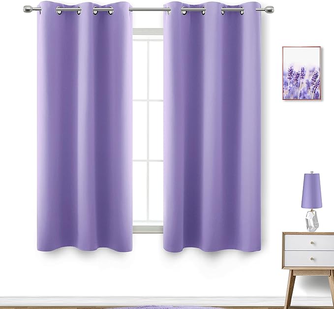 Lavender Girls Room Darkening Curtains for Nursery Set 2 Panels Short Grommet Blackout Window Drapes Block Insulated Thermal Light Purple Room Decor for Girls Bedroom Kids 54 Inch Length Lilac