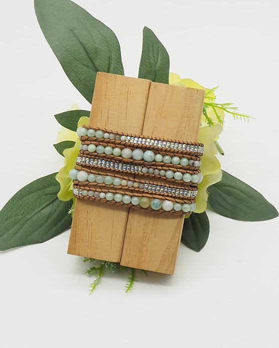 Bracelet for Women – Handmade Vegan Boho Natural Stone Layered Bracelet, Thailand Bohemian Stackable Beaded Wrap Bracelets, Summer Hippie Bracelet Stack, Fashion Jewelry Gifts