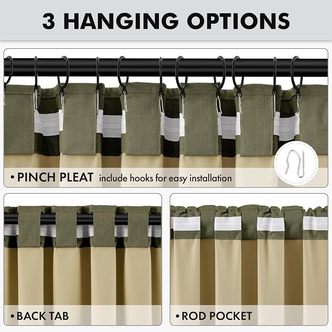 MIULEE 100% Blackout Linen Curtains 42 x 96 Inch Light Olive Green 2 Panels | Thermal Insulated, Room Darkening Drapes for Bedroom Living Room, Back Tab Rod Pocket Pinch Pleated, Solid Luxury Decor