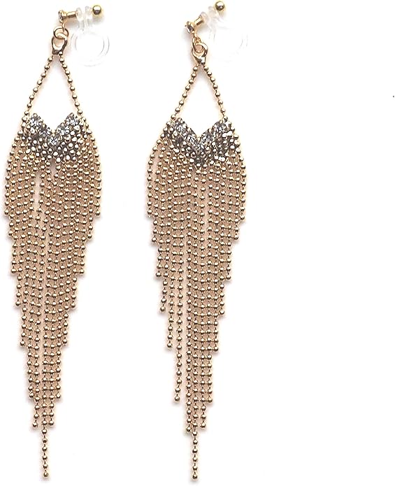 Dangle Silver Invisible Clip On Earrings for Women Not Pierced Gold Crystal Rhinestone Comfortable Hoop Fringe Long Chain Clip On Earrings