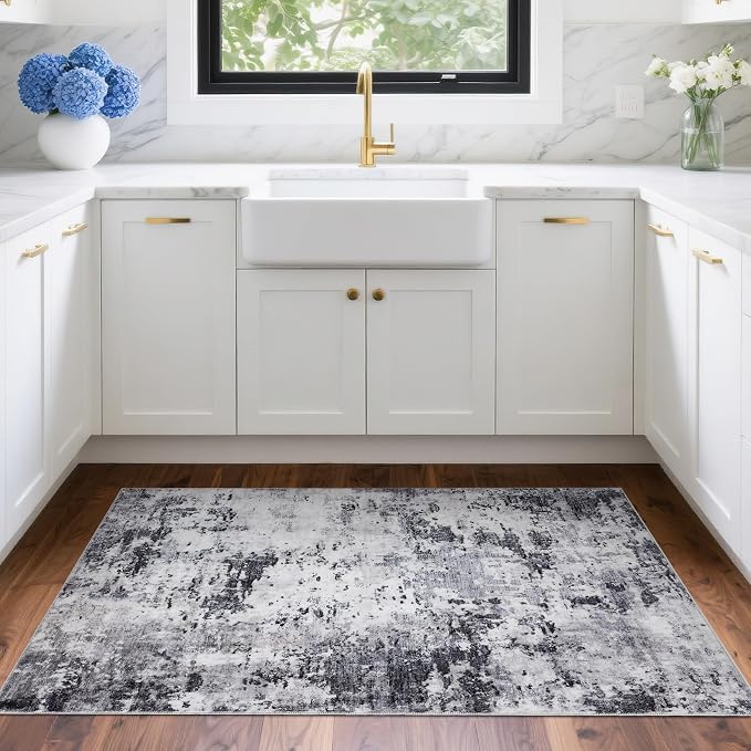 ROYHOME Modern Abstract 2x3 Area Rug Non Slip Non Shedding Low Pile Stain Resistant Rug for Entryway Kitchen Bedroom,Grey