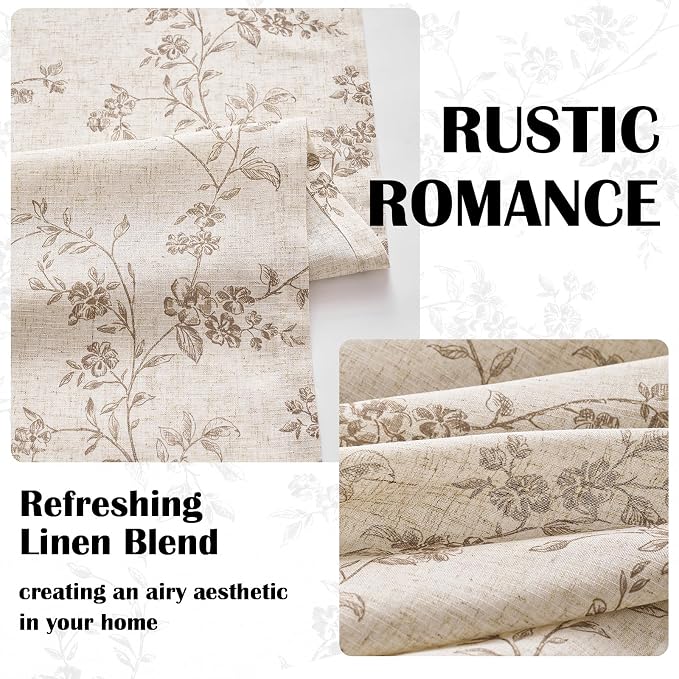 Lazzzy Taupe Floral Linen Curtains 96 Inch Farmhouse Back Tab Drapes for Living Room Bedroom Light Filtering Vintage Grandmillennial Rod Pocket Curtains, 2 Panels, W38 x L96, Taupe on Beige