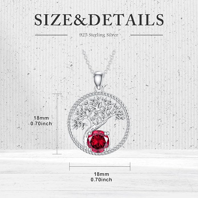 LONAGO Birthstone Tree of Life Necklace Sterling Silver Tree Pendant Necklace Gift for Women