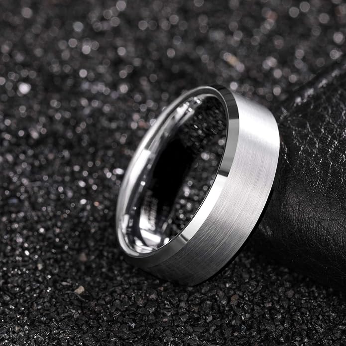 Frank S.Burton 3mm 4mm 6mm 8mm Black/Silver/Rose Gold Tungsten Rings for Women Men Wedding Band Engagement Ring Comfort Fit Beveled Edges Size 4-15