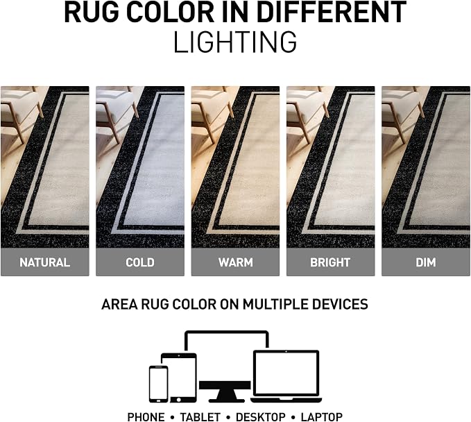 Rugshop Modern Transitional Bordered Runner Rug Low Pile Cream 2' 3" x 12'