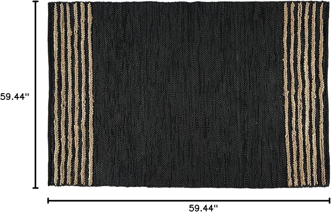 GRUHUM Black Jute Area Rug 3x5ft - Natural Fiber Rectangular Black Leather Handwoven Boho Farmhouse Soft Braided Vintage Eco Friendly Rugs Indoor Living Room Kitchen Hallways Enterways Doormat 3x5 ft