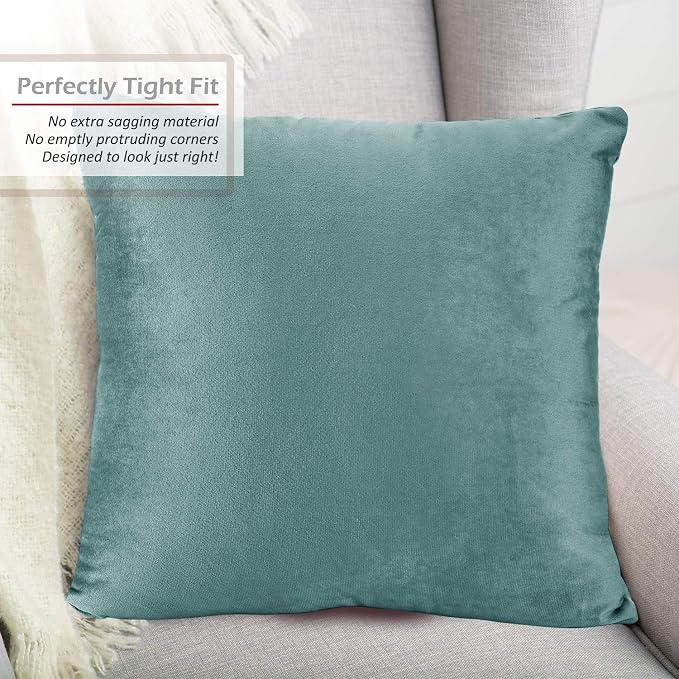 Nestl Throw Pillow Covers, Cozy Velvet Decorative Pillow Cases 24 x 24 Inches, Soft Solid Couch Pillow Covers for Sofa, Bed and Car, Set of 4 - Teal