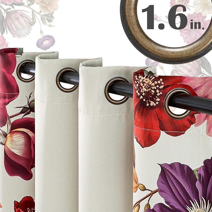 jinchan Beige Floral Blackout Curtains 96 Inch Vintage Grommet 2 Panels | Room darkening, privacy, vibrant flower print, retro boho bohemian drapes, bedroom, living room, fall decor, window treatment