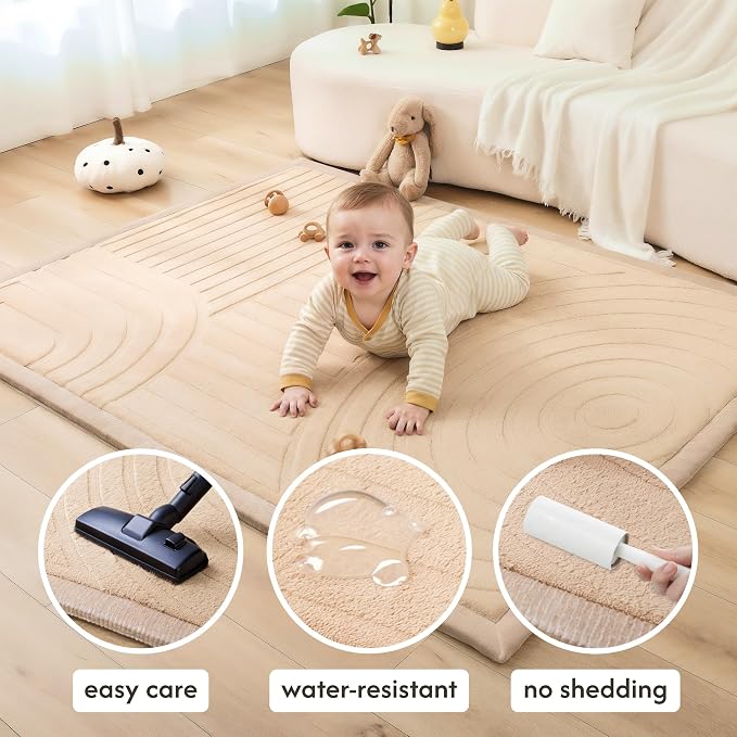 Hakuna Matte CloudRise Baby Play Mat for Floor 47" x 67" Arches | Coral Velvet high-density foam Rug for Crawling & Cozy Play – Non-Slip, Water-Resistant, Easy-CareTummy Time Mat
