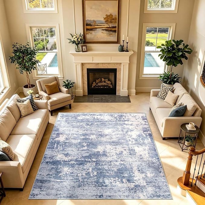9x12 Area Rugs Living Room Rug Abstract Washable Rug Non-Slip Soft Low Pile Indoor Floor Stain Resistant Thin Carpet for Bedroom Dining Room Home Office Farmhouse Nursery - Teal & Sage Green 9' x 12'