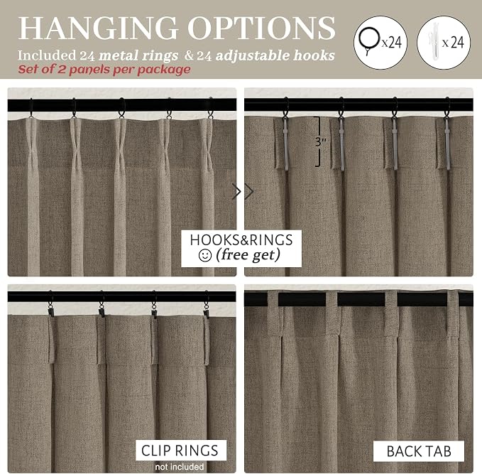 Dark Flax Linen Sheer Curtains 84 Inches Long 60 Inch Wide for Living Room, Memory Shape Pinch Pleated Light Filtering Semi Through Drapes 84 Inch Length 2 Panels Dining Room Cottage Core Windows Burg