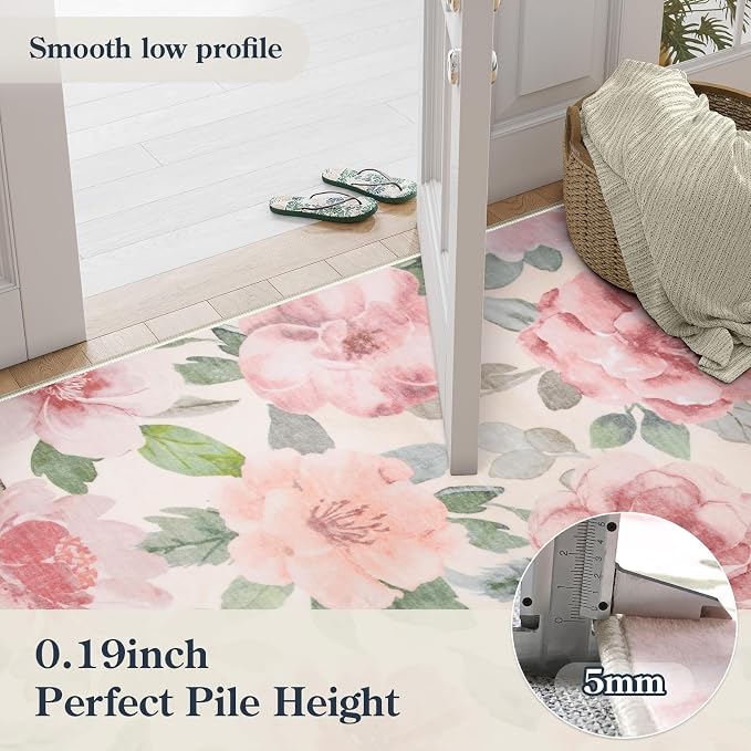 Lahome Floral Washable Rugs 3x5,Entryway Rug Soft Bedroom Rugs Ultra-Thin Home Decor Small Carpet for Bathroom Kitchen Rugs Kids Room,Office,College Dorm 3x5（Beige/Multi