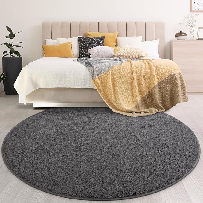 Gifeas Ultra Soft Round Area Rugs for Living Room Bedroom, 7x7 Feet Dark Grey Thickened Memory Foam Modern Indoor Circle Carpets, Non-Slip Comfy Circular Rug for Boys Girls Nursery Room Home Decor