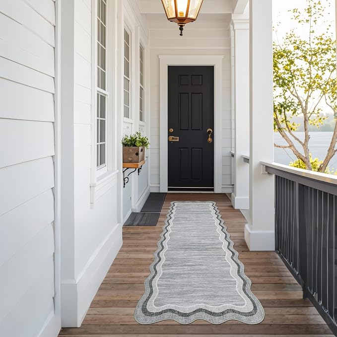 Garvee Washable Runner Rug 2x6 Scalloped Rugs for Bathroom Modern Kitchen Hallway Rugs Stain-Resistant Non-Slip Solid Rug Soft Scalloped Entryway Carpet Runner for Bathroom Laundry Bedside(Grey,2x6ft) | Modern Long Runner Rug for Entryway Bedroom, Non ...