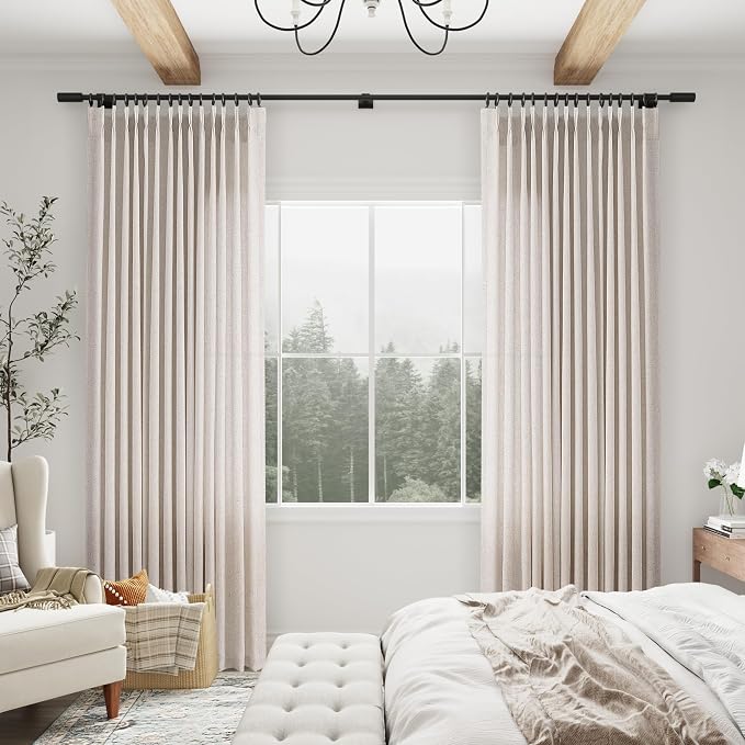Cream Pinch Pleated Linen Curtains 120 Inches for Living Room Semi Sheer Flax Privacy Beige Back Tab Rod Pocket Window Extra Long Drapes 2 Panels Set for Dining Room Bedroom Cottage,Cream 40x120