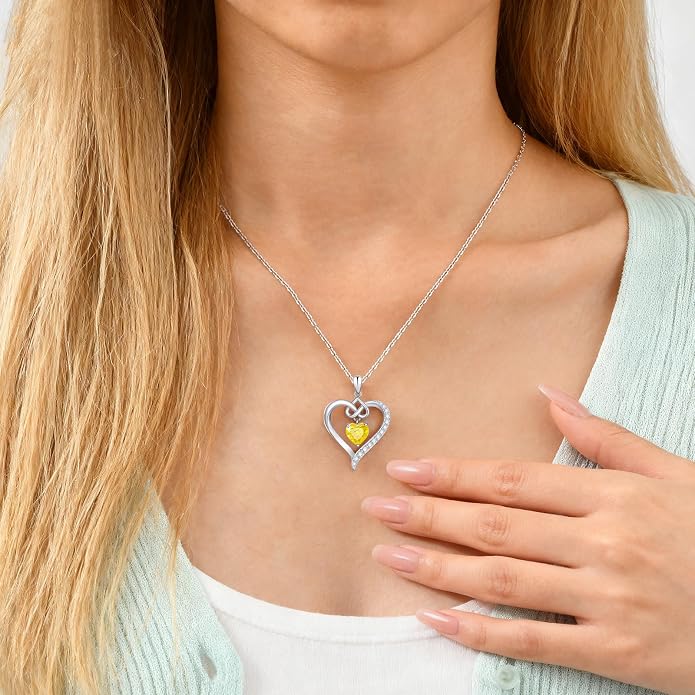 925 Sterling Silver Birthstone Heart Necklace for Women - Infinity Love Pendant with Cubic Zirconia, 12 Colors, Valentine's Day Gift for Her, 12 Months, Birthday Anniversary Christmas Jewelry Gifts