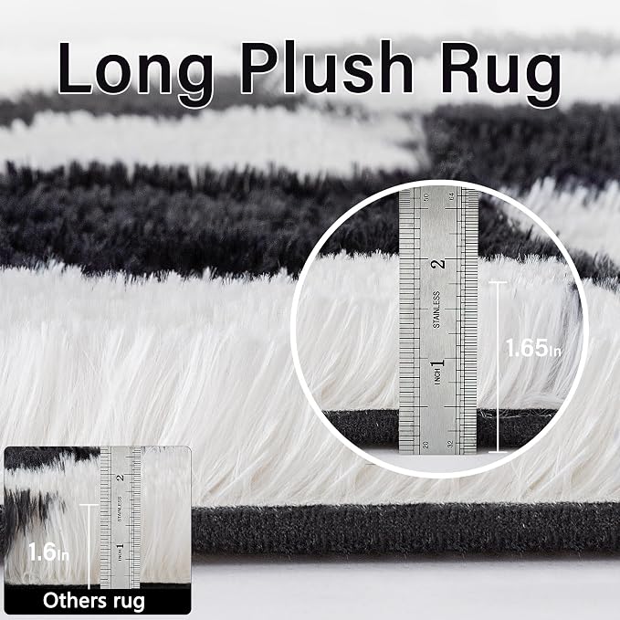 PureCozy Checkered Rug 7x10 for Living Room, Black and White Modern Shag Rugs Super Soft Washable Indoor Office Fuzzy Carpet Non-Slip Fluffy Rugs for Bedroom Home Aesthetic Decor
