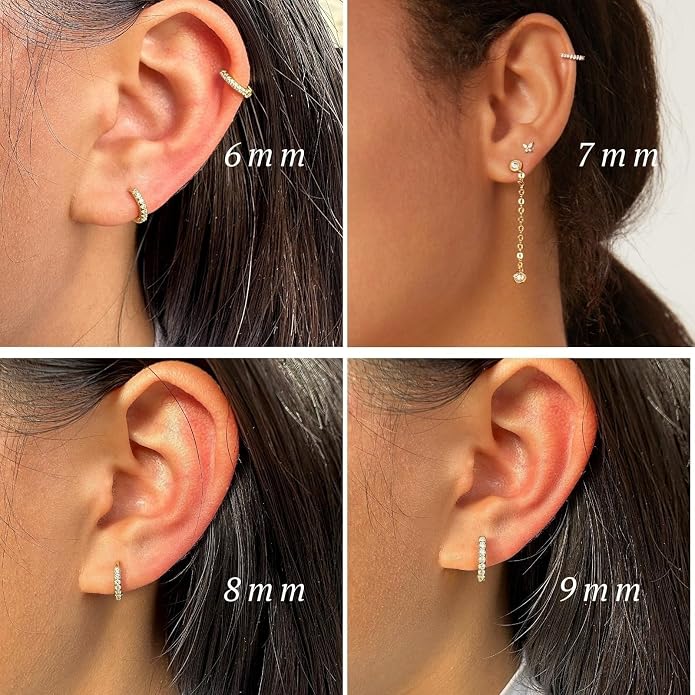 925 Sterling Silver Small Hoop Earrings for Women,14K Gold Plated Tiny Huggie Earrings for Cartilage, Helix, Tragus, Dainty Lightweight Hypoallergenic Mini Hoops,5mm/6mm/7mm/8mm/9mm