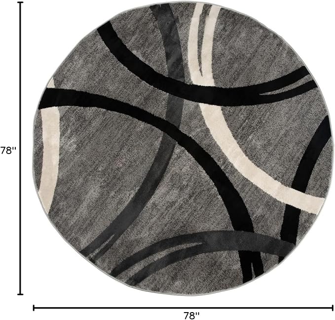 Rugshop Wavy Circles Jute Backing Living Room Bedroom Round Rug Gray 6'6"