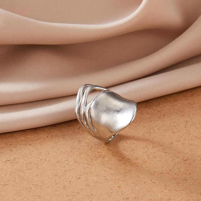 Chunky Rings for Women Gold and Silver Statement Rings Mask Dome Gold Plated Fashion Band Ring Cocktail Costume Jewelry Gift