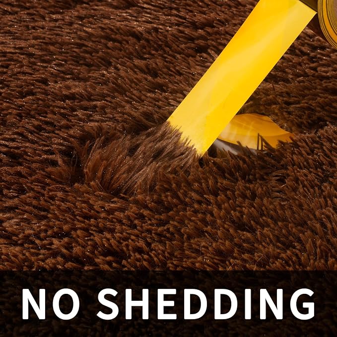Sour Lemon 8x10 Area Rugs for Bedroom Living Room, Large Fluffy Shag Brown | Shaggy Carpet, Soft Plush Furry Bedside Rugs, Anti Slip, Washable Area Modern Rugs Floor Mat for Kids Girls Boys Living Room