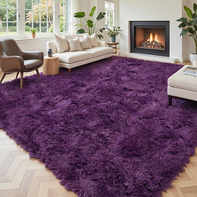 Rugs for Living Room 6x9, Alfombras para Salas Shag Large Plush Soft Area Rug, Shaggy Carpets for Bedroom,Home Decor Aesthetic(Grape Purple, 6 x 9)