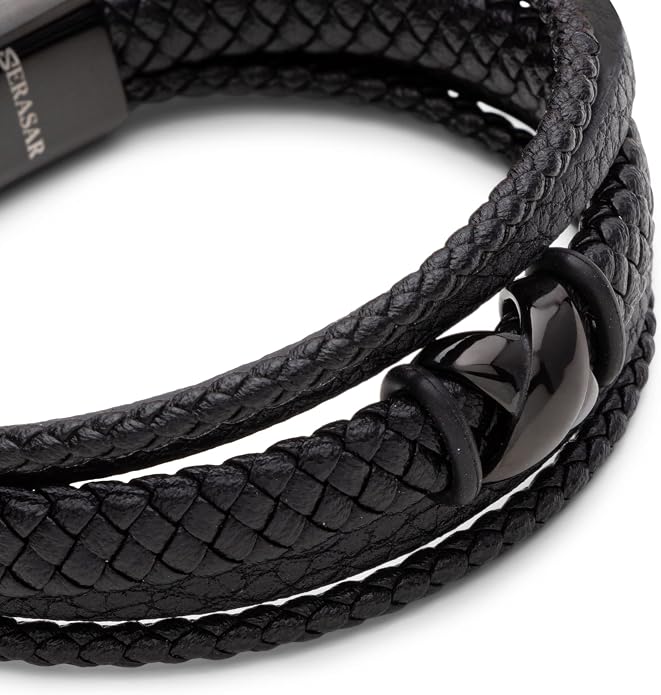 SERASAR Premium Leather Bracelet Men | Stainless Steel Magnetic Clasp | Three Colors | Jewelry Box Included