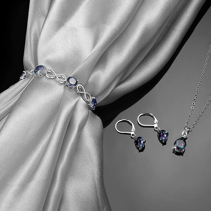 VOLUKA Created Opal/Amethyst/Mystic Topaz Pendant Necklace for Women,18K White/Rose Gold Plated Chain Wedding Engagement Jewelry Gift