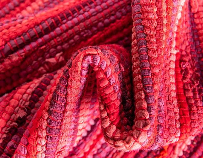 Unique Loom Chindi Cotton Collection Soft Hand Woven Natural Fiber Striped Area Rug, 8 ft x 10 ft, Red/Purple