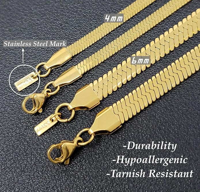 Herringbone Chain 316L Stainless Steel 14,16,18,20,22,24,27,30 inches Necklace for Men and Women in Gold, Silver Tone