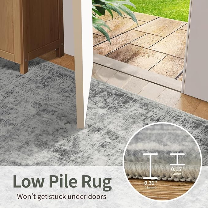 Rugxara Grey 8x10 Area Rugs for Living Room Bedroom Large Washable Rug | Non Slip, Rug for Dining Room Office Kids Room, Stain Resistant, Soft, Low Pile, Vintage Boho Retro Carpet,Home Decor