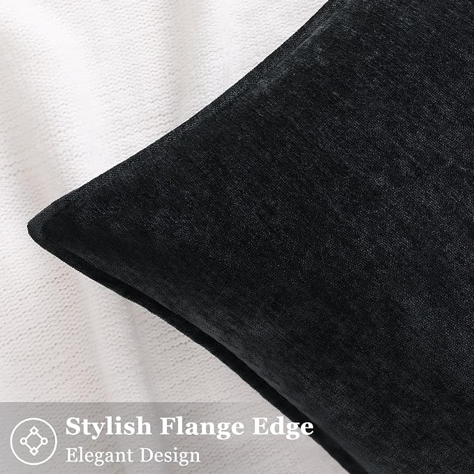 decorUhome Chenille Black Velvet Throw Pillow Covers 16x16 Set of 2 | Fall Soft Couch Decorative Modern Farmhouse Pillow Cases with Elegant Design for Sofa Bed Living Room Home Decor