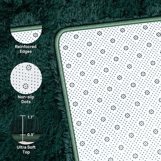 Deerhoo Large Shag Area Rugs 9 x 12, Plush Fuzzy Rugs for Living Room, Ultra Soft Fluffy Furry Rug for Bedroom, Indoor Carpet Nursery Rugs for Kids Room Home Decor, Dark Green