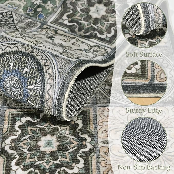 Machine Washable Entryway Small Area Rugs: Soft Non-Slip Low Pile Door Mat Indoor Entrance 2x3 ThrowRug for High-Traffic Areas Kitchen, Hallway, Farmhouse Decor