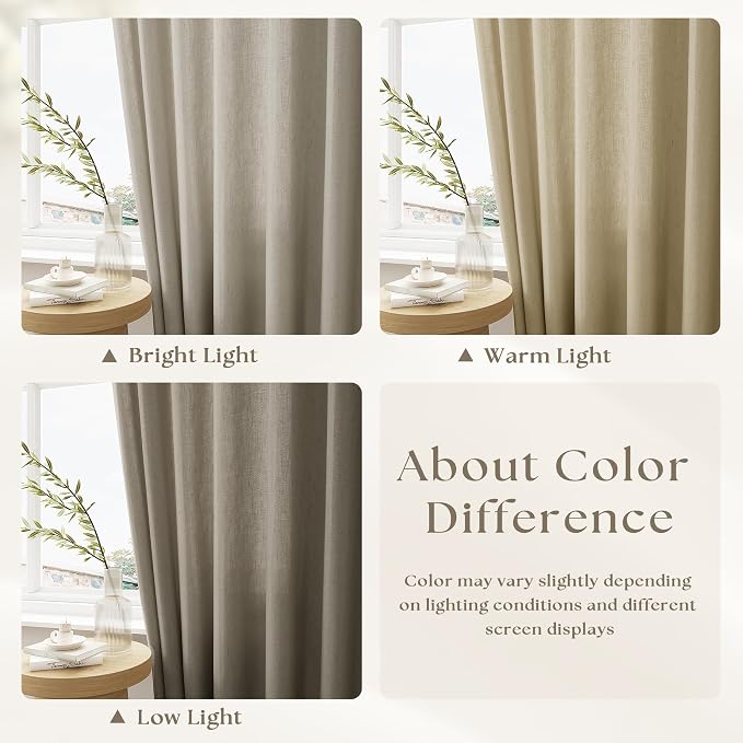 Extra Long 102 Inch Curtains 100 Inches Wide Linen Pinch Pleat Drape | for Living Dining Room, Memory Trained, Light Filtering, Farmhouse Curtain, with Hooks Rings, 100x102, Burlywood Birch