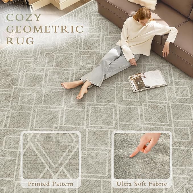 Area Rugs 6x9 Living Room Rug: Washable Geometric Moroccan Neutral Rugs Boho Modern Non Slip Area Rug Soft Indoor Floor Low Pile Carpet for Bedroom Nursery Dining Room Home Office (Brown, 6'x9')