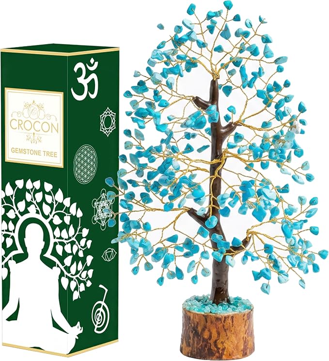 Crocon® Turquoise Crystal Tree of Life for Unique Gifts for Mom, Dad, Home and Office Decor, Handmade Gemstone Healing Crystals Tree for Positivity, Money & Good Luck, Birthday Gifts for Women, Men