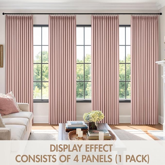 MIULEE Pinch Pleated 100% Blackout Curtains 40"x96" Light Pink 4 Panels Set | Thick Linen, Memory Trained Pleat, Back Tab Double Layer Drapes, Thermal Insulated, Curtain for Bedroom Living Room Darkening