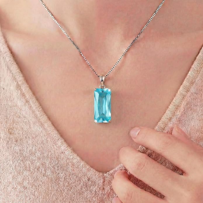 8mm x 16mm Square Birthstone Pendant Necklace – Fashion charming Sterling Silver Gift for women