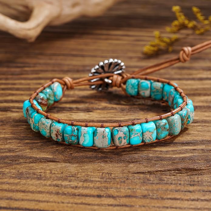 Plumiss Women Boho Handmade Natural Stone Crystal Leather Bead Wrap Bracelets Collection
