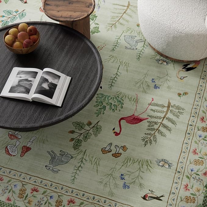 8x10 Area Rugs for Living Room: Washable Bedroom Rug Vintage Rugs Stain Resistant Non Slip Low Pile Soft Lightweight Carpet for Kitchen Dining Room Farmhouse Entryway Nursery Kids Room Playroom
