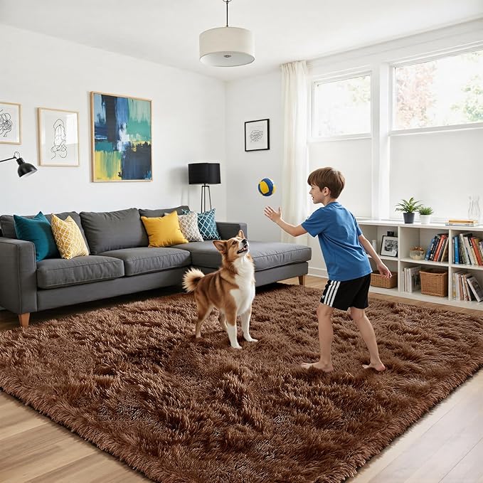 yongyangjuxin Fluffy Rug Shag Area Rug, Brown 10x14 Area Rugs for Bedroom, Super Soft Shag Rugs for Living Room Bedroom Room Home Decor, Upgrade Anti-Skid Rectangular Fuzzy Rug