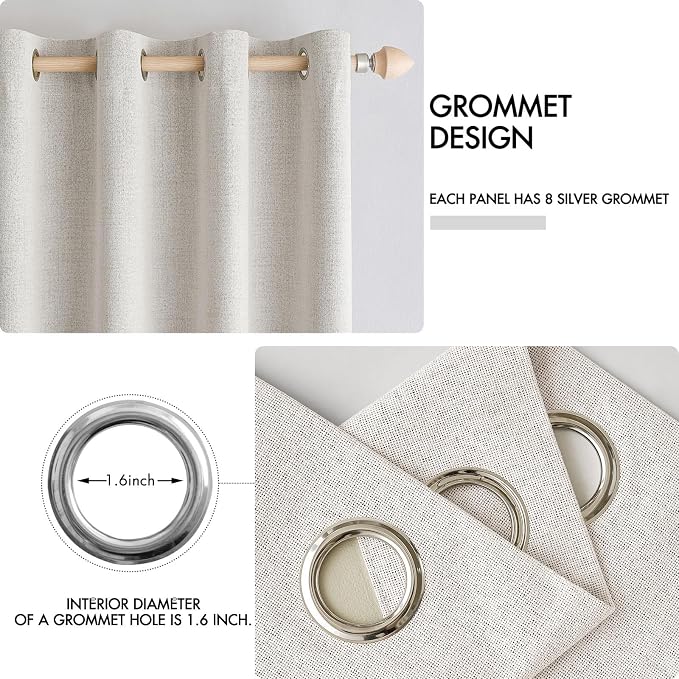 MIULEE 100% Blackout Linen Textured Curtains for Bedroom Solid Thermal Insulated Cream White Grommet Room Darkening Curtains & Drapes Luxury Decor for Living Room 52 x 96 Inch (2 Panels)